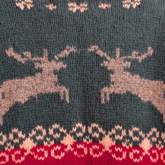 Vintage Eddie Bauer Wool Red Green Reindeer Fair Isle Knit Cardigan Sweater - S - Picture 9 of 16